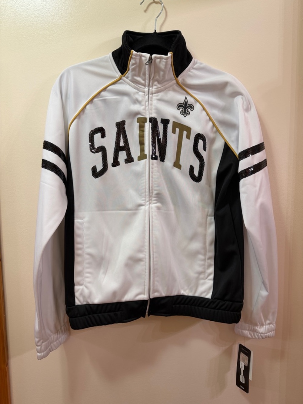 NFL Team Apparel. New Orleans Saints White & Black Team Jacket. Size Medium
